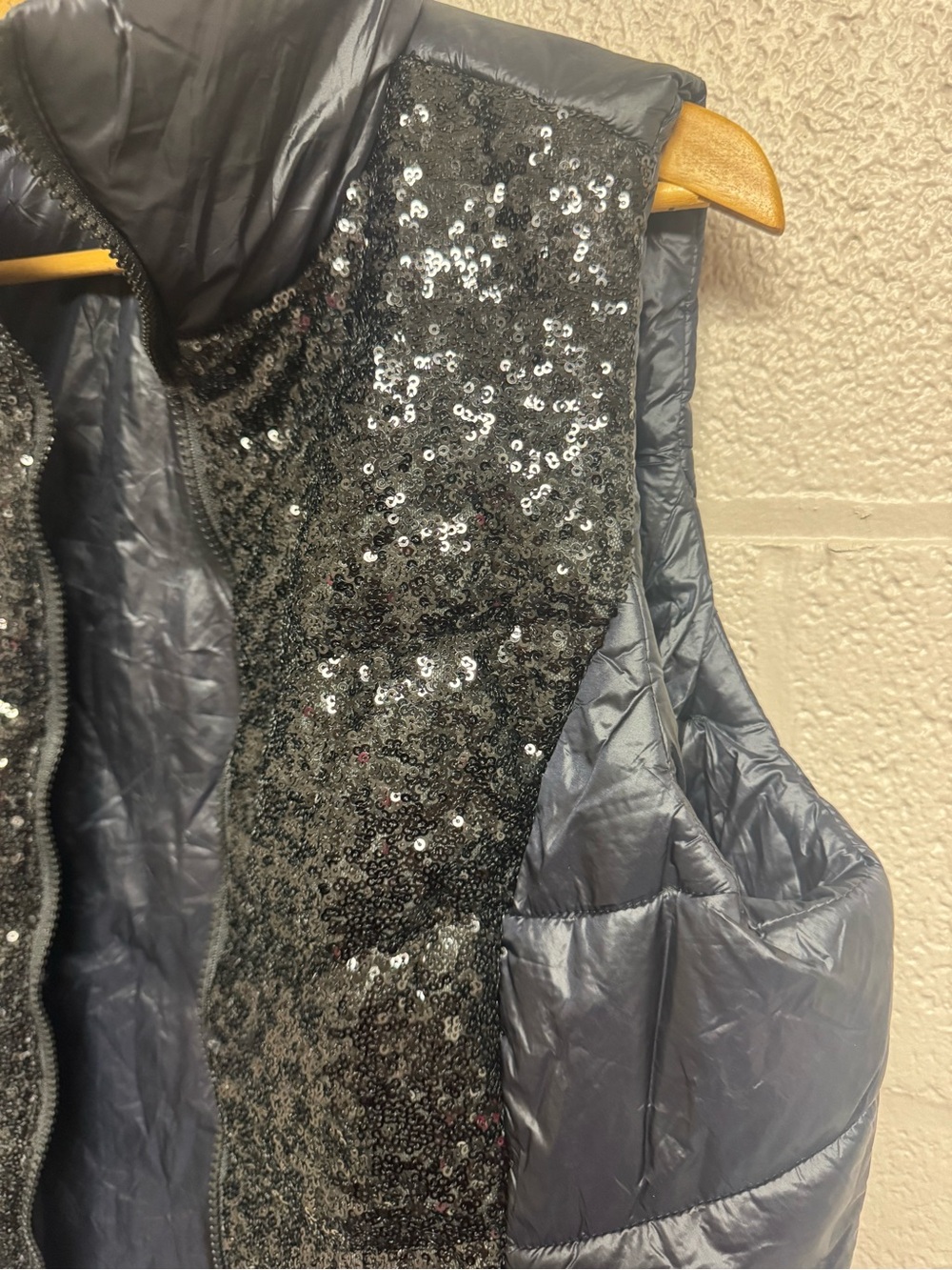 Chico's Black Sequin Panel Quilted Puffer Vest - Picture 5 of 6